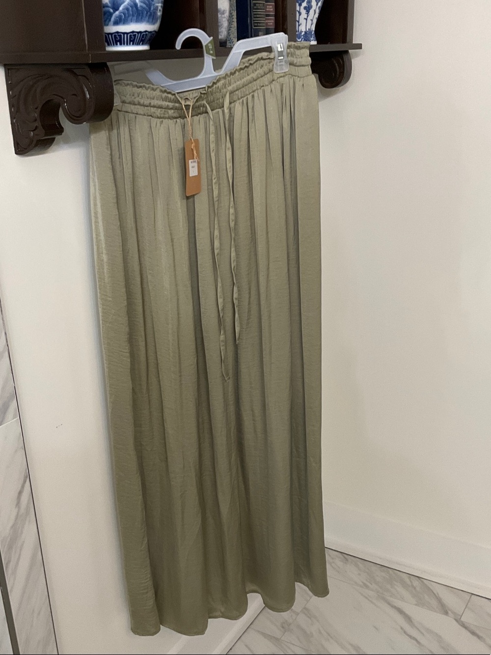 Light Olive Maxi Skirt with Adjustable Drawstring Waist